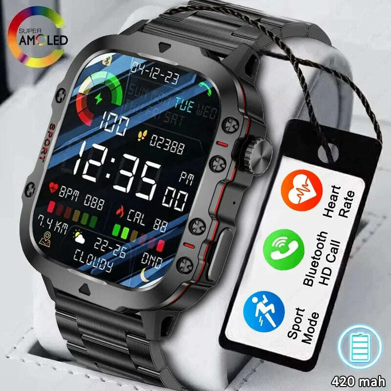 2024 Outdoor Military 3ATM Waterproof Smart Watch Men 420mAh Battery Heart Rate Sports Fitness Watches Bluetooth Call Smartwatch - KIMLUD