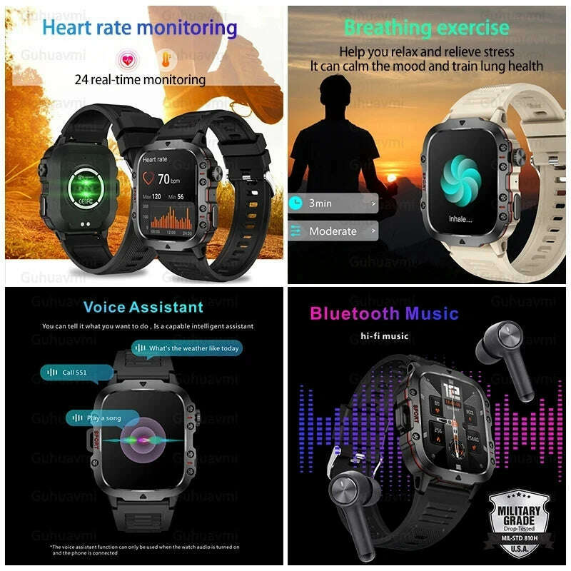 2024 Outdoor Military 3ATM Waterproof Smart Watch Men 420mAh Battery Heart Rate Sports Fitness Watches Bluetooth Call Smartwatch - KIMLUD