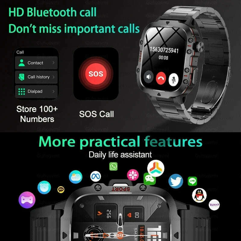 2024 Outdoor Military 3ATM Waterproof Smart Watch Men 420mAh Battery Heart Rate Sports Fitness Watches Bluetooth Call Smartwatch - KIMLUD