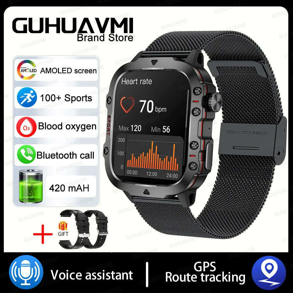 2024 Outdoor Military 3ATM Waterproof Smart Watch Men 420mAh Battery Heart Rate Sports Fitness Watches Bluetooth Call Smartwatch - KIMLUD