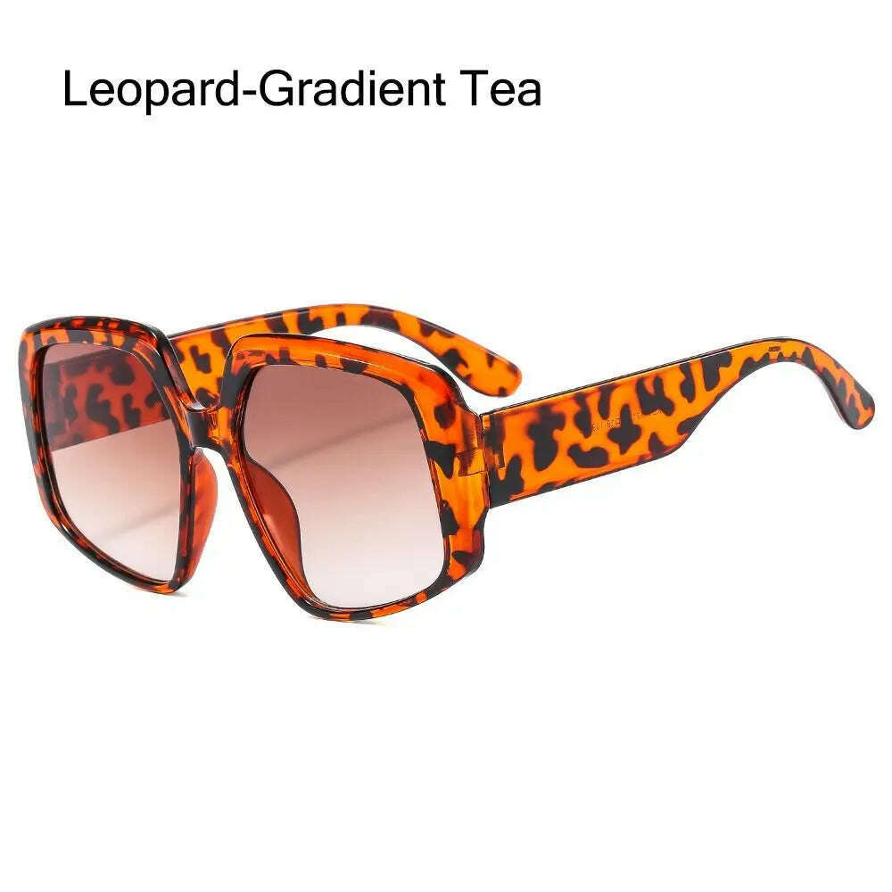 KIMLUD, 2024 Oversized Square Brand Sunglasses Women Vintage Big Frame Women Sun Glasses Fashion Cycling Goggle Shades For Men UV400, Leopard-Gradient Tea, KIMLUD Womens Clothes