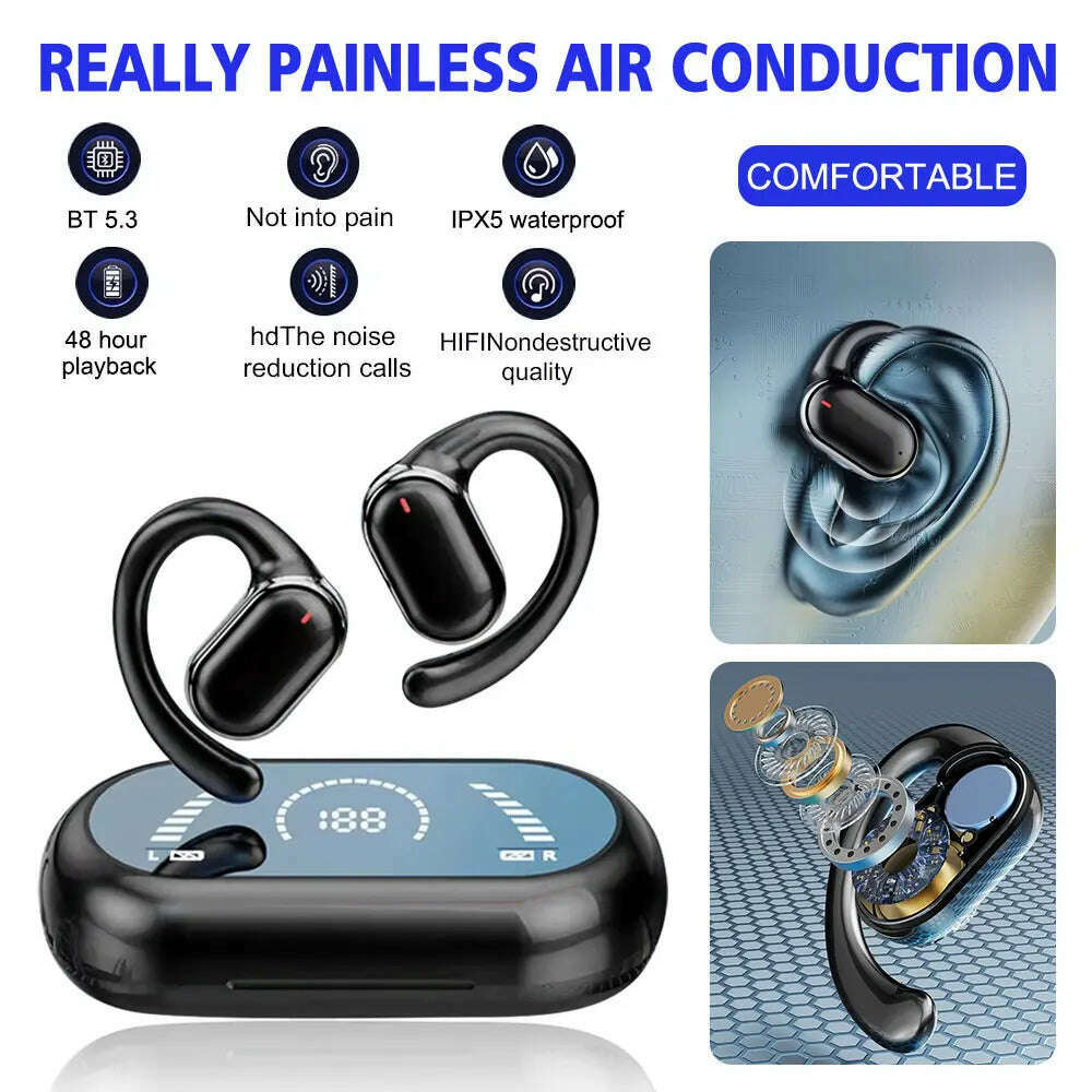 KIMLUD, 2024 OWS Earhook Earphones Bluetooth 5.3 Low Latency Gaming Sport Headset Waterproof HiFi Stereo Noise Reduction Earbuds, KIMLUD Womens Clothes