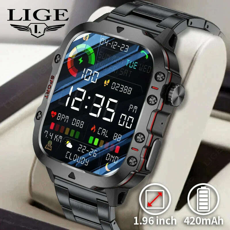 2024 Rugged Military Smart Watch Men Outdoor Watches lP68 Waterproof 2.01" Al Voice Bluetooth Call Smartwatch For Android lOS - KIMLUD