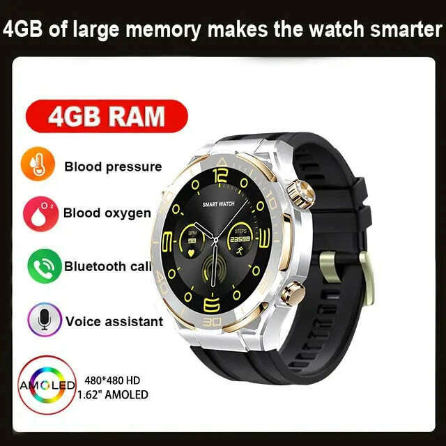 KIMLUD, 2024 Smart Watch Men 4GB ROM Bluetooth Call NFC IP68 Waterproof GPS Track AI Voice Assistant Women Smart Watch For Huawei Xiaomi, Silver silicone / BT Call Watch / CHINA, KIMLUD Womens Clothes