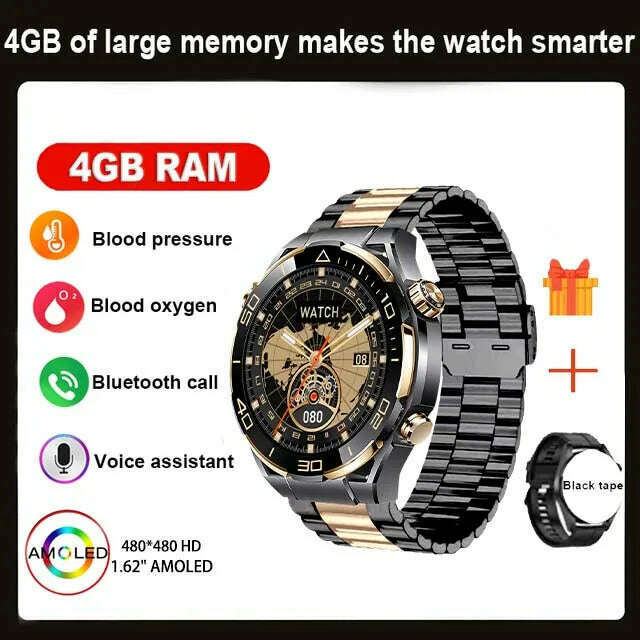 KIMLUD, 2024 Smart Watch Men 4GB ROM Bluetooth Call NFC IP68 Waterproof GPS Track AI Voice Assistant Women Smart Watch For Huawei Xiaomi, Black steel belt / BT Call Watch / CHINA, KIMLUD Womens Clothes