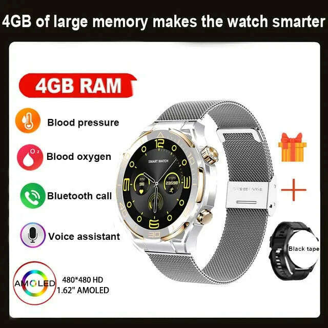 KIMLUD, 2024 Smart Watch Men 4GB ROM Bluetooth Call NFC IP68 Waterproof GPS Track AI Voice Assistant Women Smart Watch For Huawei Xiaomi, Silver mesh belt / BT Call Watch / CHINA, KIMLUD Womens Clothes