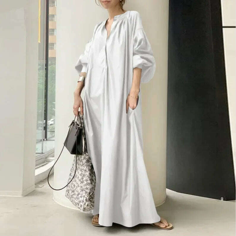 KIMLUD, 2024 Spring Cotton Linen Women Dress White Pocket Long Dresses Female Winter Trendy Elegant Casual Korean Fashion Clothes Ladies, white / 4XL, KIMLUD APPAREL - Womens Clothes