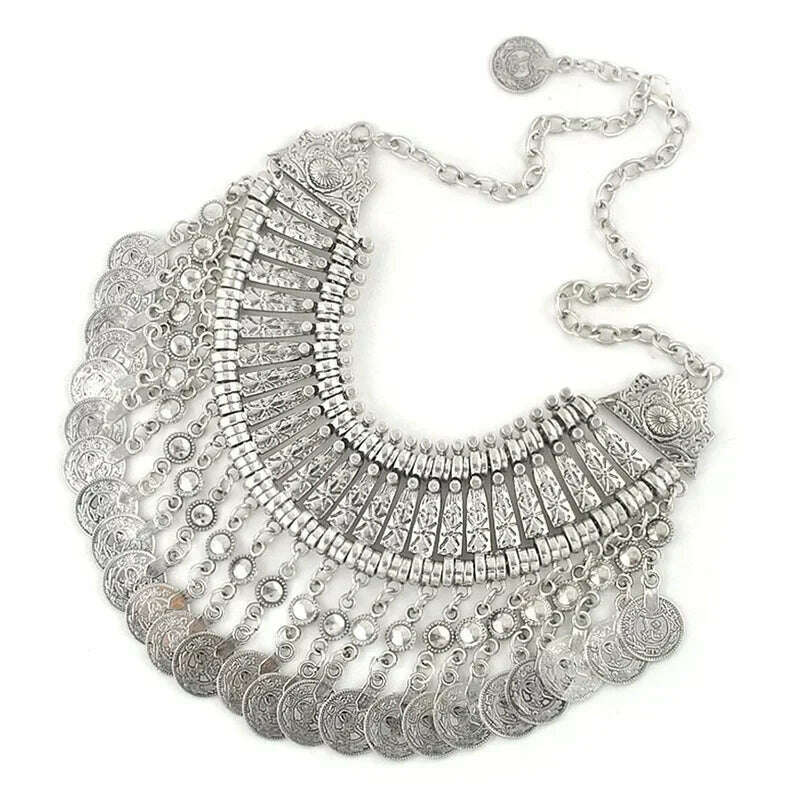 2024 Vintage Coins Multi-layered Metal Carvings Tassel Necklaces Fashionable and Versatile Exaggerated Bib Necklace - KIMLUD