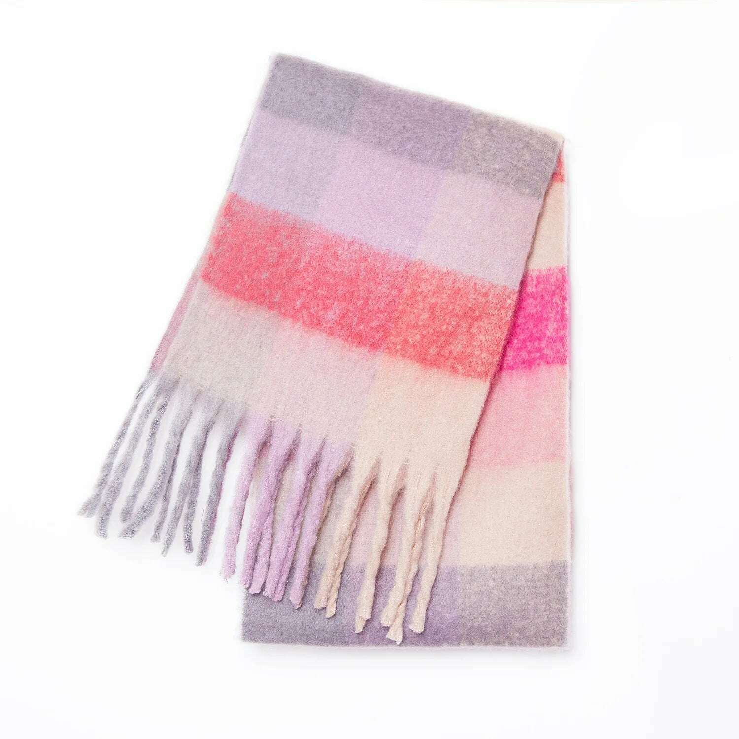 KIMLUD, 2024 Winter Thick Warm Scarf Women Cashmere Shawl and Wraps Pashmina Neckerchief Bufanda Female Rainbow Hairy Tessel Echarpe New, WJ5673-3 / 38x230cm, KIMLUD APPAREL - Womens Clothes