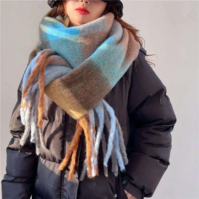 KIMLUD, 2024 Winter Thick Warm Scarf Women Cashmere Shawl and Wraps Pashmina Neckerchief Bufanda Female Rainbow Hairy Tessel Echarpe New, 22052602316-19 / 38x230cm, KIMLUD APPAREL - Womens Clothes