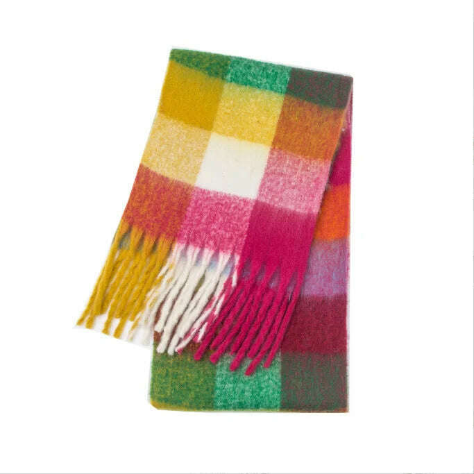 KIMLUD, 2024 Winter Thick Warm Scarf Women Cashmere Shawl and Wraps Pashmina Neckerchief Bufanda Female Rainbow Hairy Tessel Echarpe New, 2202DS001-05 / 38x230cm, KIMLUD APPAREL - Womens Clothes