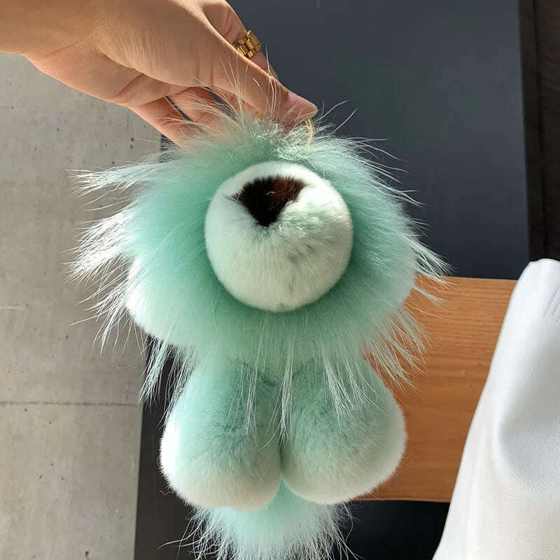 KIMLUD, 2024 Women Real Rex Rabbit Fur Bag Purse Ornaments Car Key Ring Fur Strap Kids Plush Toys Gift Cute Small Lion Pendant Keychain, KIMLUD Womens Clothes