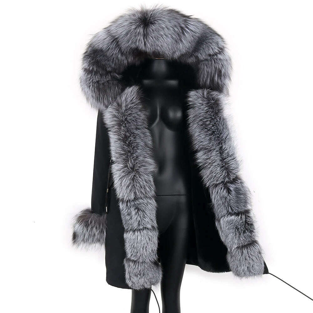 2024 Women's jacket Natural Real Fox fur Jacket Hooded black Woman parkas Winter warm Coat Parkas - KIMLUD