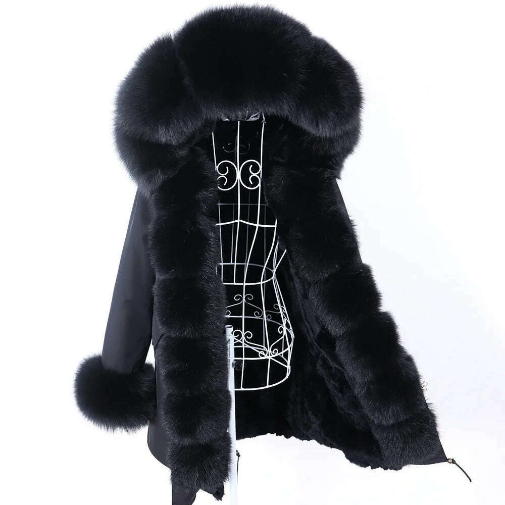 KIMLUD, 2024 Women's jacket Natural Real Fox fur Jacket Hooded black Woman parkas Winter warm Coat Parkas, KIMLUD Womens Clothes