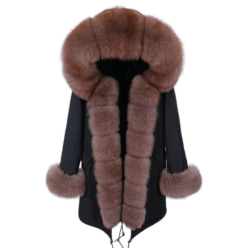 2024 Women's jacket Natural Real Fox fur Jacket Hooded black Woman parkas Winter warm Coat Parkas - KIMLUD