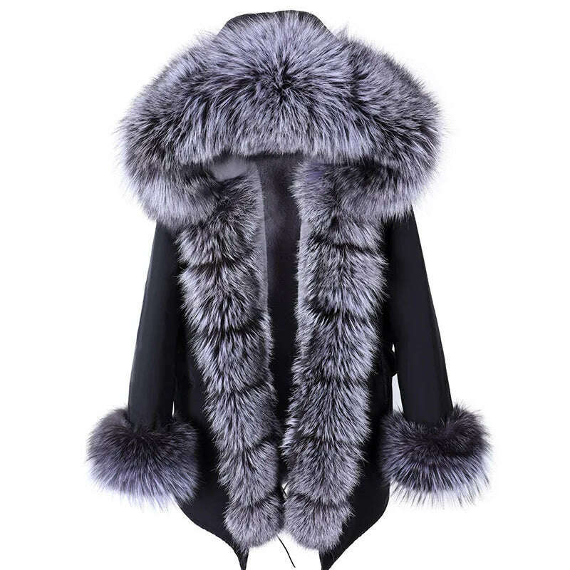 KIMLUD, 2024 Women's jacket Natural Real Fox fur Jacket Hooded black Woman parkas Winter warm Coat Parkas, KIMLUD Womens Clothes