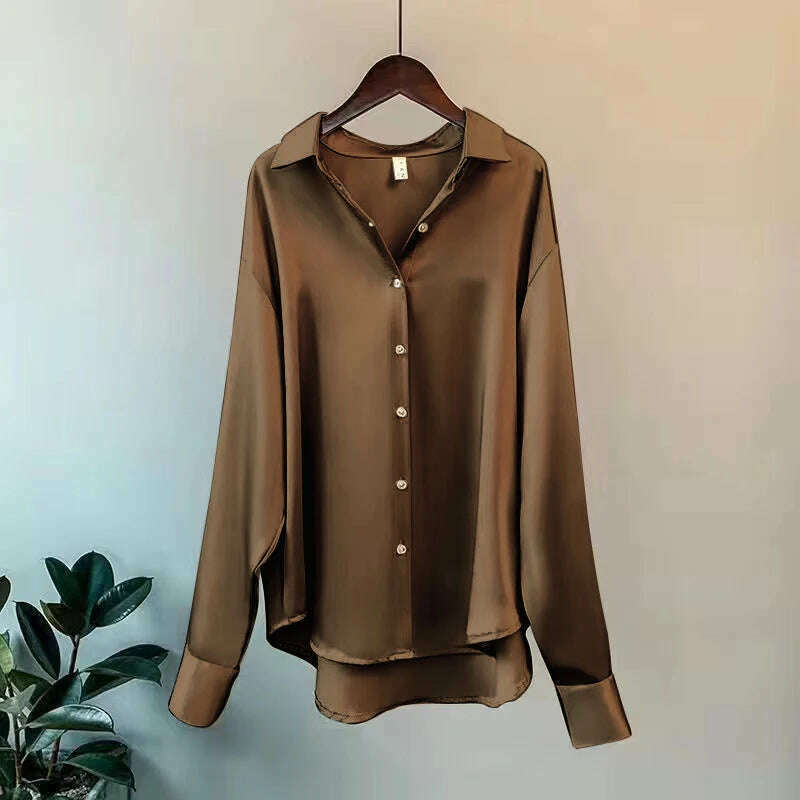 KIMLUD, 2024Spring Shirt And Blouses New Sweater Cardigans Woman Top Knitted Korean Long Sleeve Lapel Button Elegance Sweet Casual Coats, Chocolate / XL, KIMLUD APPAREL - Womens Clothes