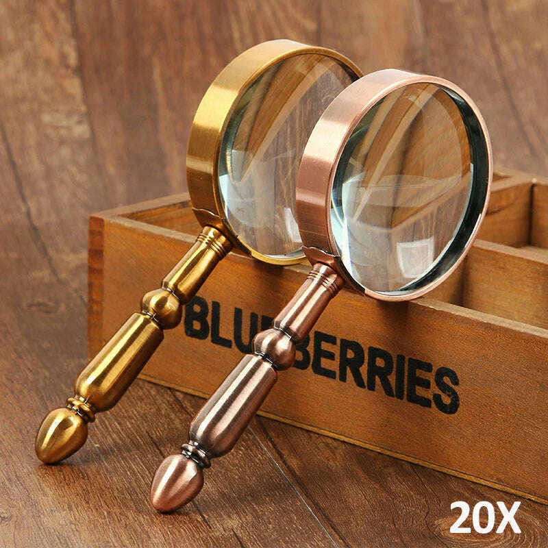 20X Handheld Retro All-Metal Magnifier Reading Magnifying Glass Portable Jewelry Antique Loupe with High Magnification Power Len - KIMLUD