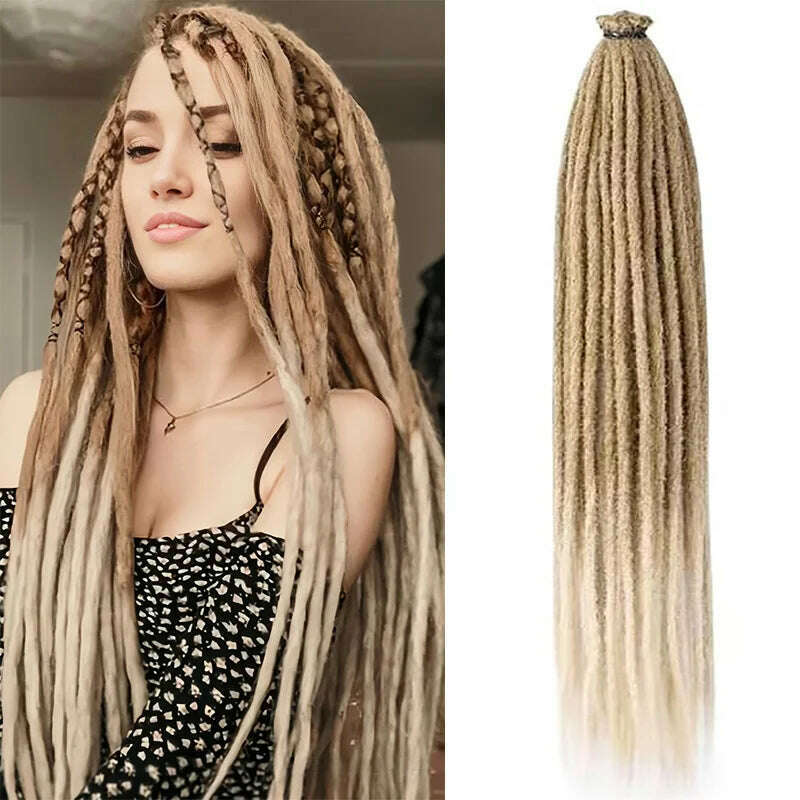 KIMLUD, 24 Inch Synthetic Dreadlock Hair Extensions 10 Root/Lot Hippie Single Ended Dreads Loc Extensions Reggae Style Crochet Hair, 27T613 / 24inches, KIMLUD APPAREL - Womens Clothes