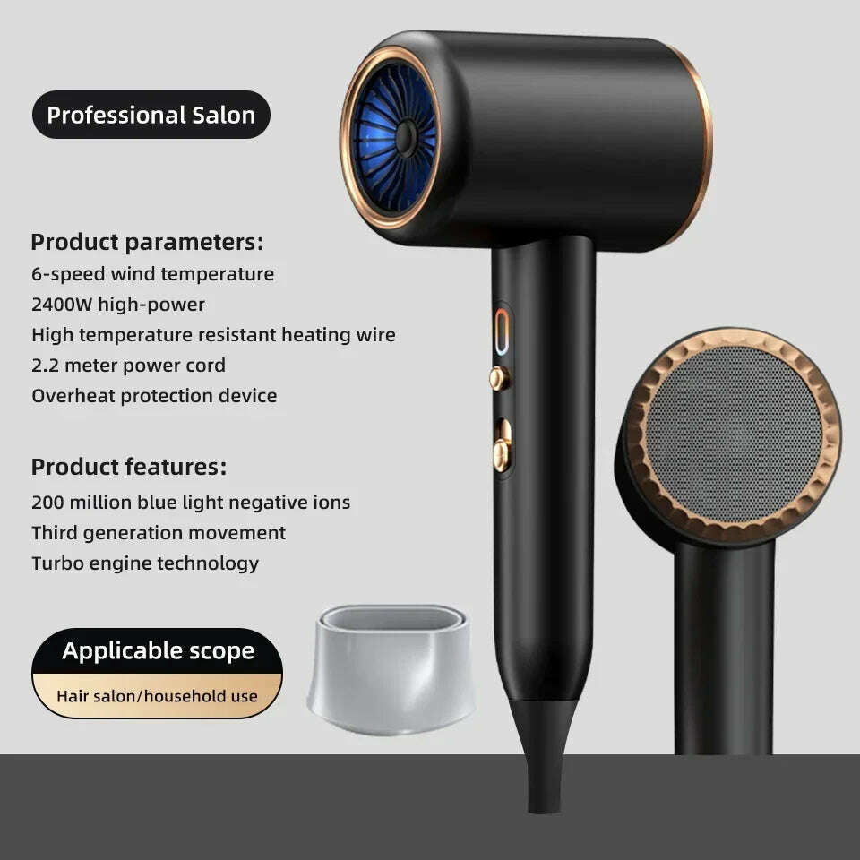 2400W 3th Gear Professional Hair Dryer Negative Lonic Blow Dryer Hot Cold Wind Air Brush Hairdryer Strong PowerDryer Salon Tool - KIMLUD