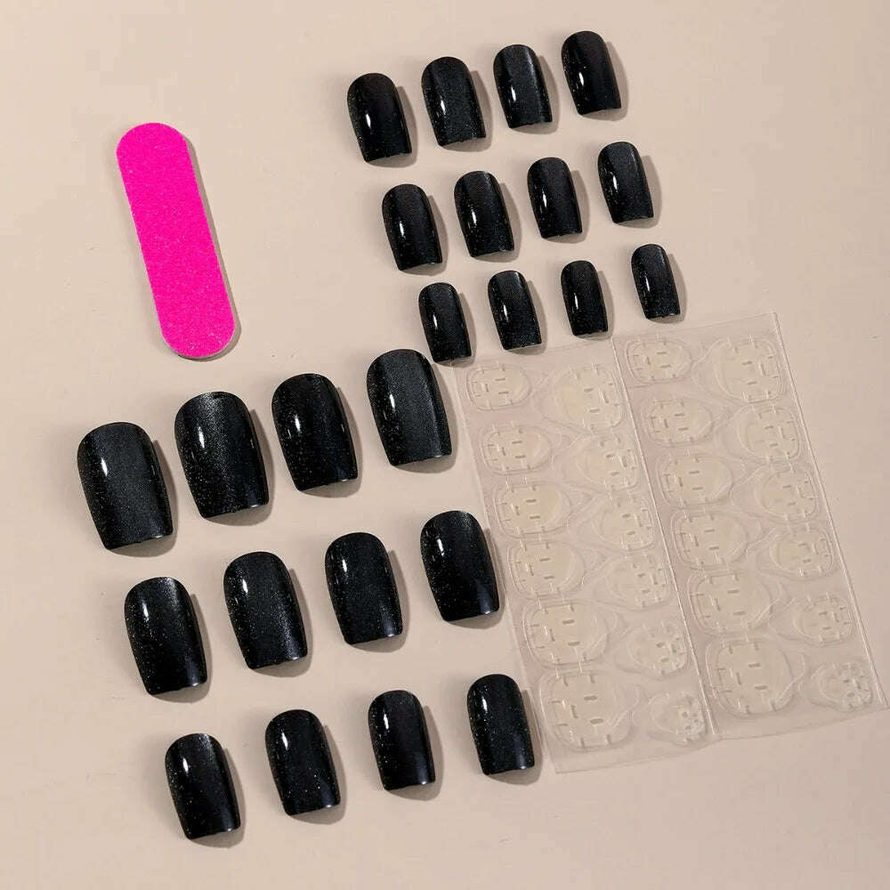 KIMLUD, 24pcs Cat's Eye Fake Nails Valentine's Day Square Head French Ballet Nail Press on Nails Waterproof Faux Fingernails, KIMLUD Womens Clothes