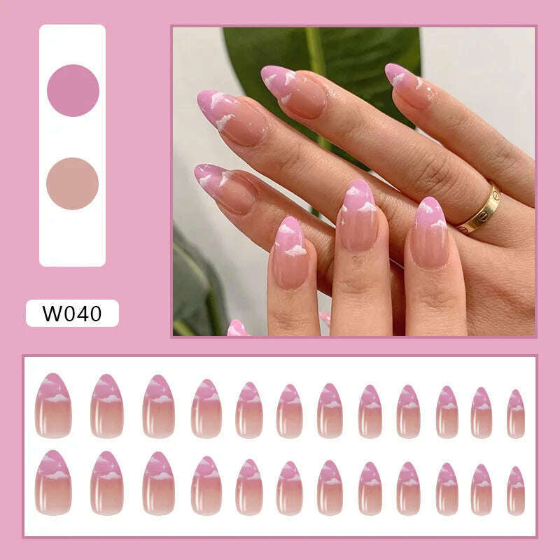 KIMLUD, 24pcs/Box Ballerina Nail Tip Purple with Design Manicure Patches Fresh Floral Almond False Nails Press on Med Nails Detachable, W040-Fake Nails Art, KIMLUD APPAREL - Womens Clothes