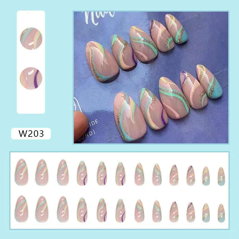 KIMLUD, 24pcs/Box Ballerina Nail Tip Purple with Design Manicure Patches Fresh Floral Almond False Nails Press on Med Nails Detachable, W203-Fake Nails Art, KIMLUD APPAREL - Womens Clothes