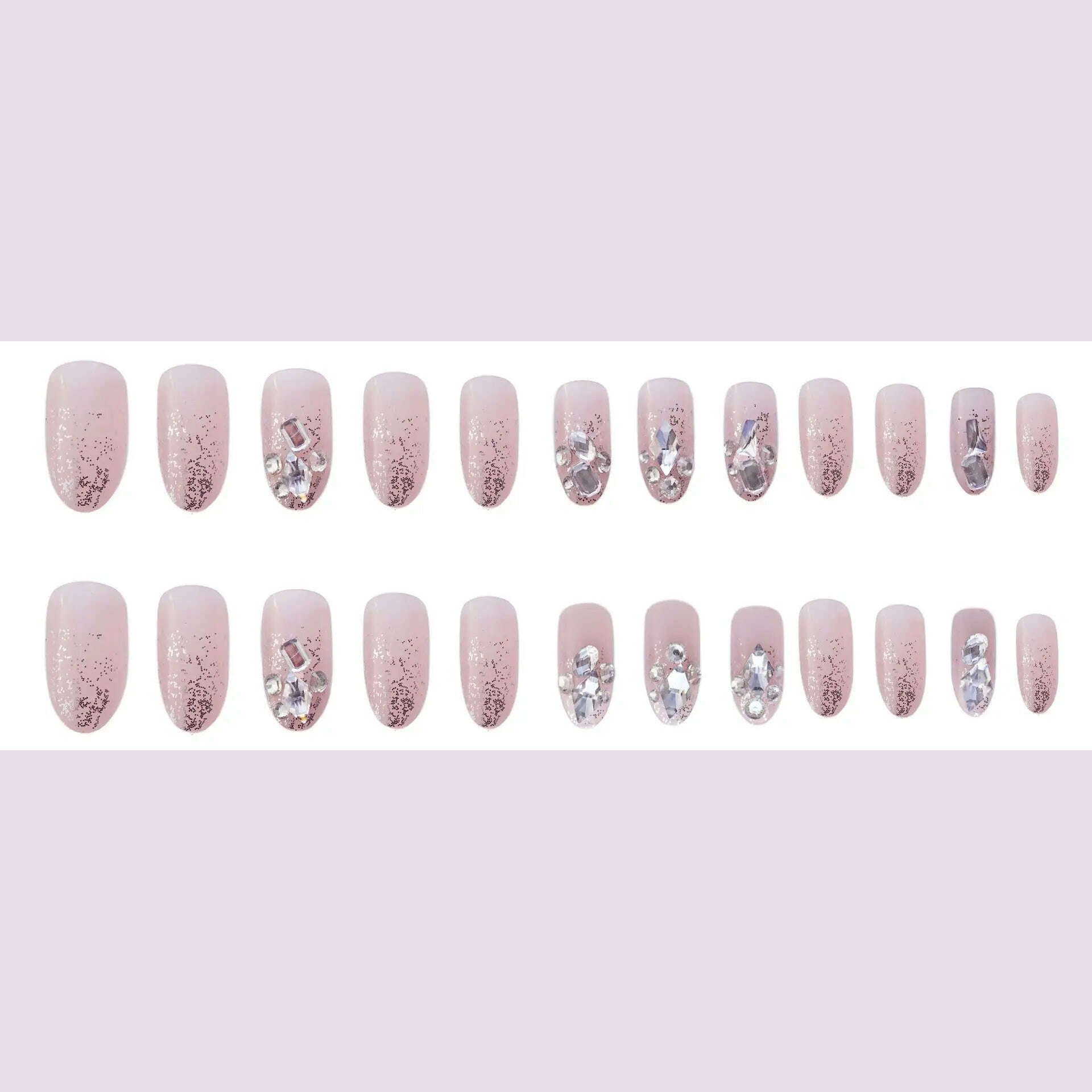 KIMLUD, 24Pcs/Set Nail Art Fake Nails with Diamonds Pink Silver Glitter Wearing Reusable False Nails Long Ballerina Press on Nail Tips, KIMLUD Womens Clothes