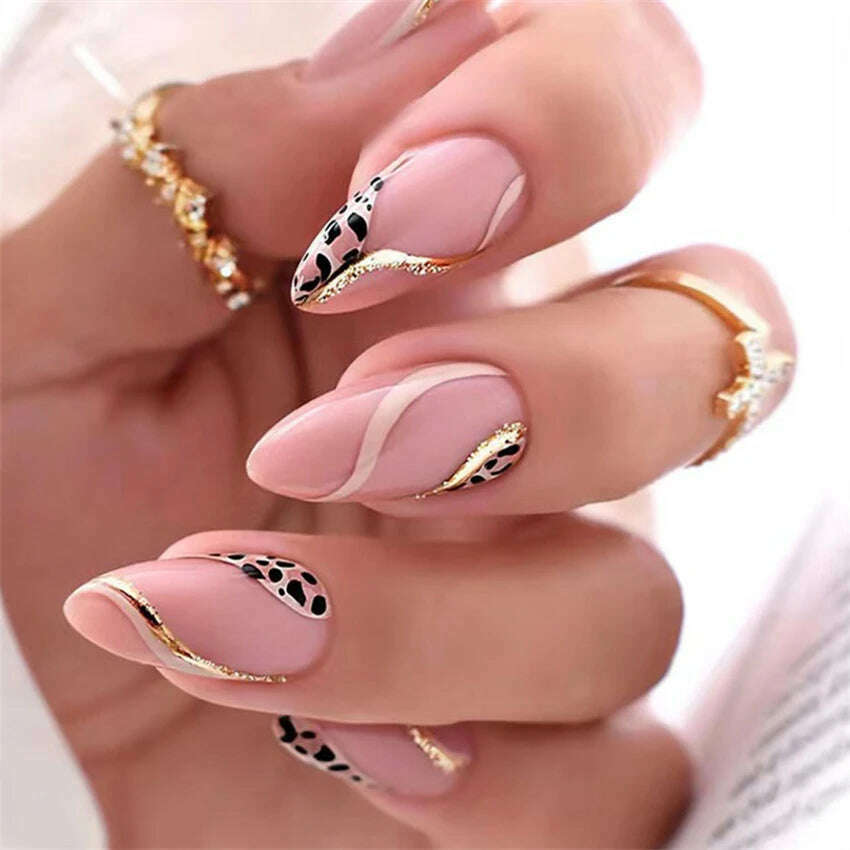 KIMLUD, 24Ps/Set Square Head Coffin Wearing False Nails Art Pink Matte French Fake Nails Leopard Artificial Acrylic White Press on Nails, PDJ1620-W236, KIMLUD APPAREL - Womens Clothes