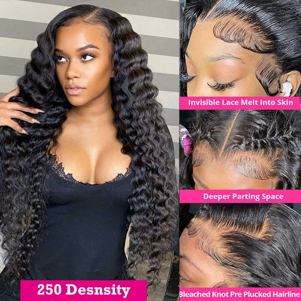 KIMLUD, 250% 13x6 Loose Deep Wave Lace Frontal Wig For Women 13x4 Hd Lace Curly Lace Front Human Hair Brazilian Wigs On Sale 30 34 Inch, KIMLUD Womens Clothes