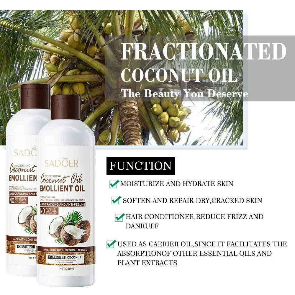 250ml Coconut Oil Sooth Dry Skin Lighten Fine Lines Face Massage Oil Nourishes Hair Removes Frizz Hair Care Oil Firming Body - KIMLUD