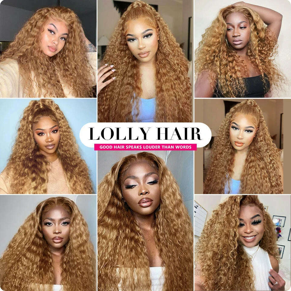 KIMLUD, #27 Brown Lace Front Wig Deep Curly Lace Front Human Hair Wigs Colored Honey Blonde Lace Front Wigs For Women 30 Inch, KIMLUD Womens Clothes