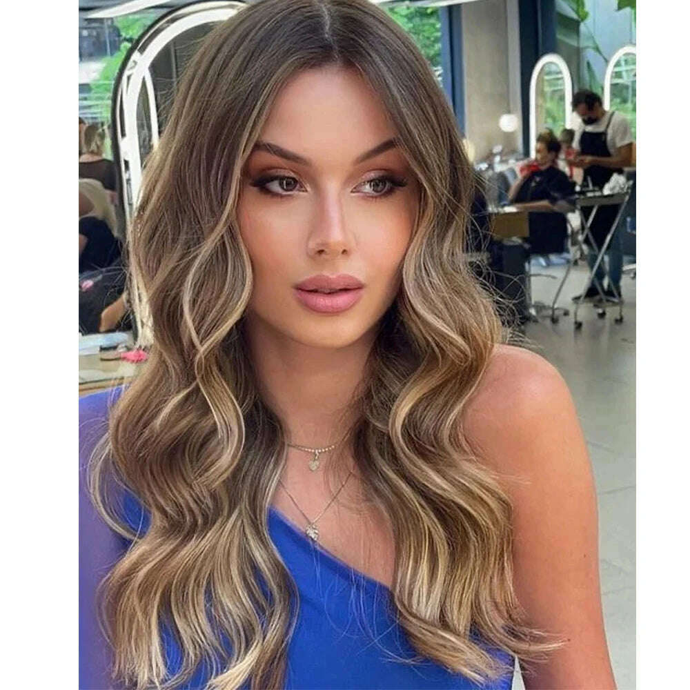 KIMLUD, 28” Ash Brown Blonde Balayage Highlights Wig 100% Virgin Human Hair Lace Front Wig 180% Thick Wavy HD Invisible Full Lace Wig, KIMLUD Womens Clothes