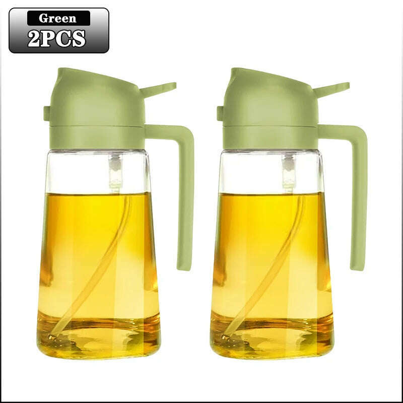 KIMLUD, 2in1 500ml Glass Spray Oil Sprayer Bottle Spray Oil Dispenser Oil Jar Cruet BBQ Kitchen Baking Roasting Picnic Kitchen Tool, Green-Plastic-2PCS, KIMLUD Womens Clothes