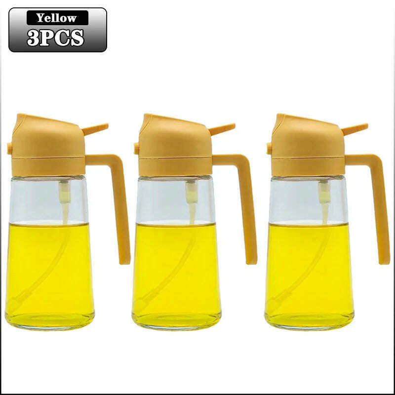 KIMLUD, 2in1 500ml Glass Spray Oil Sprayer Bottle Spray Oil Dispenser Oil Jar Cruet BBQ Kitchen Baking Roasting Picnic Kitchen Tool, Yellow-Plastic-3PCS, KIMLUD Womens Clothes