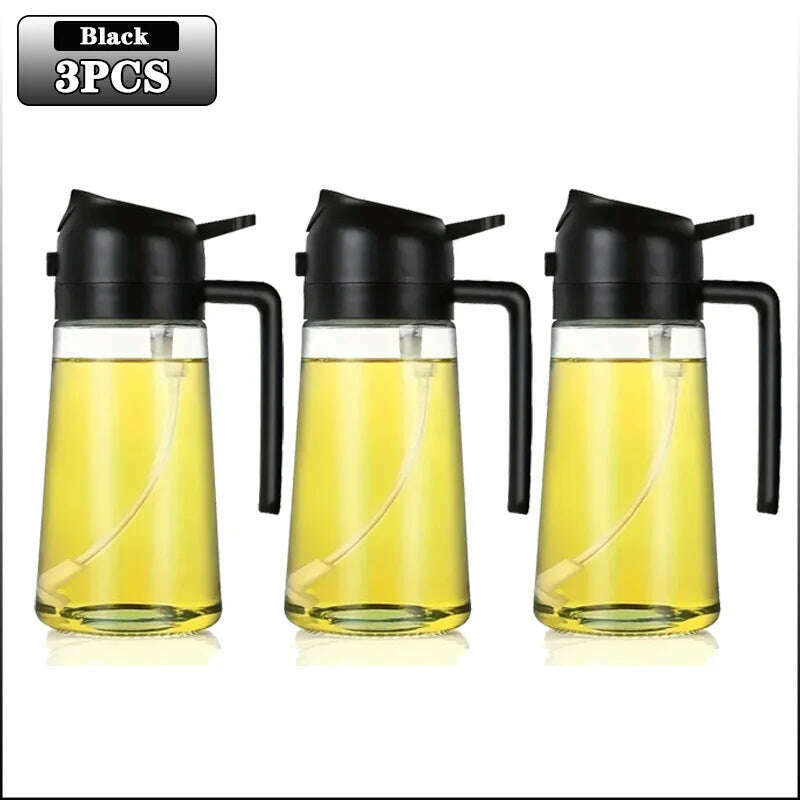 KIMLUD, 2in1 500ml Glass Spray Oil Sprayer Bottle Spray Oil Dispenser Oil Jar Cruet BBQ Kitchen Baking Roasting Picnic Kitchen Tool, Black-Plastic-3PCS, KIMLUD Womens Clothes