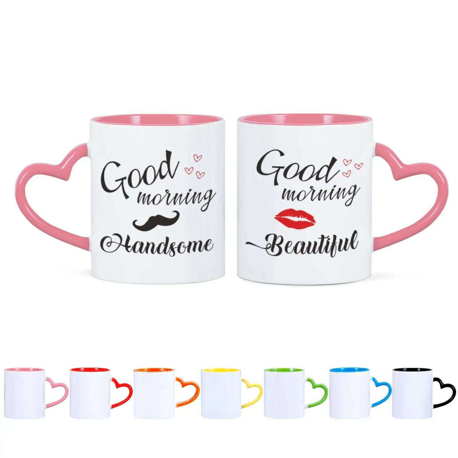 2pc 11oz Good Morning Beautiful Handsome Ceramic Coffee Mug Couples Sets Funny His Her Gifts Husband Wife Anniversary Presents - KIMLUD