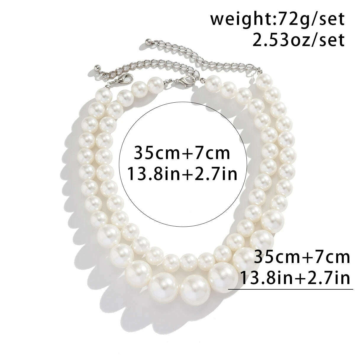 KIMLUD, 2Pcs/Set Luxury Elegant Big Imitation Pearl Choker Necklace for Women Exaggerated Multilayer Beaded Collar Chain Wedding Jewelry, KIMLUD Womens Clothes