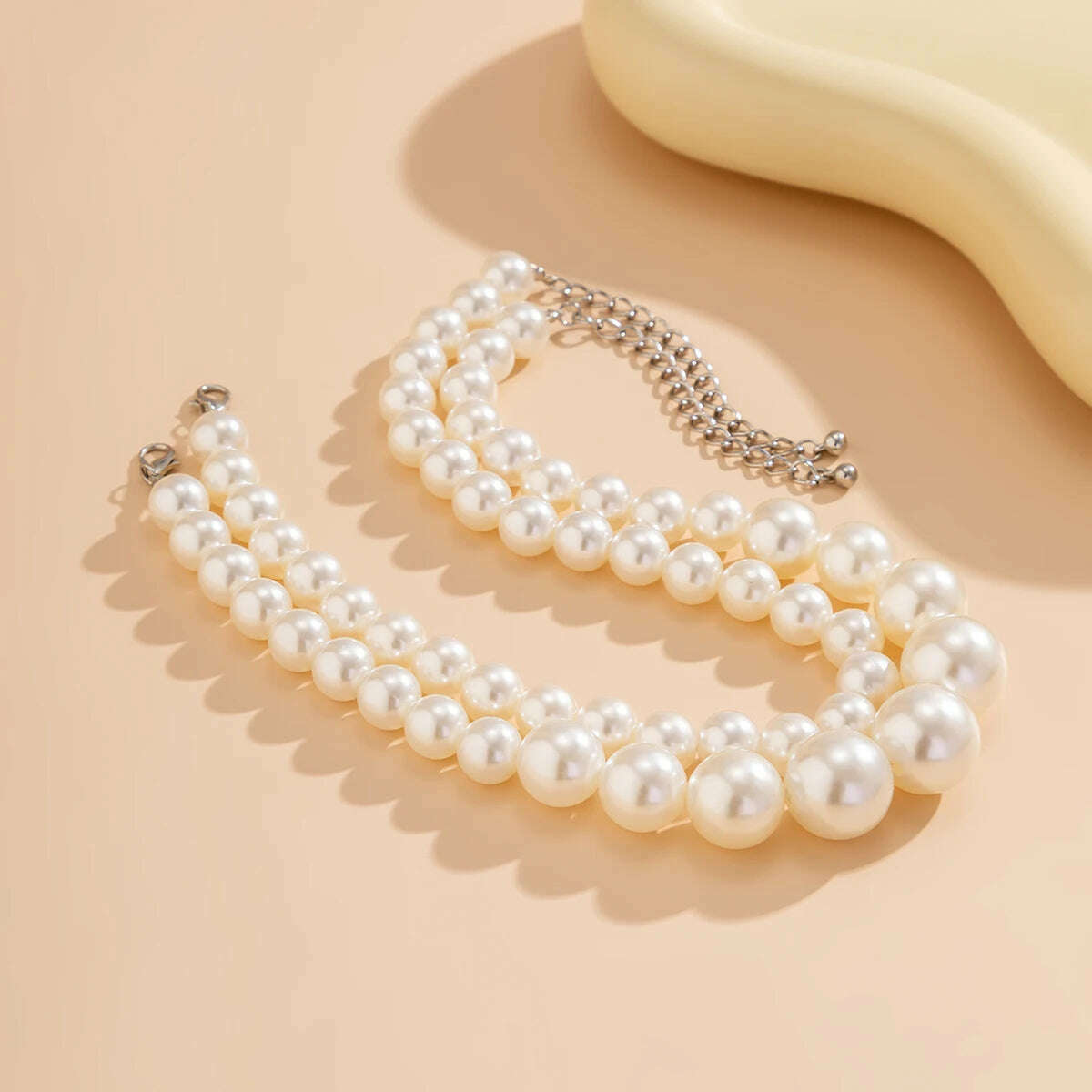 2Pcs/Set Luxury Elegant Big Imitation Pearl Choker Necklace for Women Exaggerated Multilayer Beaded Collar Chain Wedding Jewelry - KIMLUD