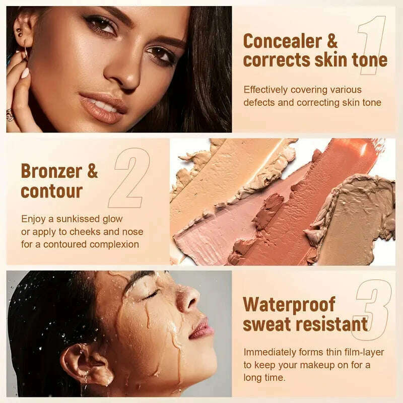 3 in 1 palette, contour concealer, long lasting, covers skin imperfections, creates a perfect and natural 3D makeup look - KIMLUD