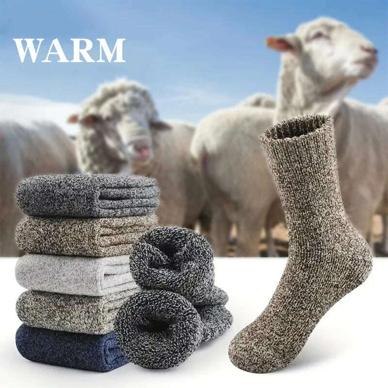 KIMLUD, 3 Pairs Winter Warm Thick Towel bottom Man Socks Wool Male Socks Slipper Socks Merino Wool Socks Against Cold Snow Socks 39-44, KIMLUD Womens Clothes