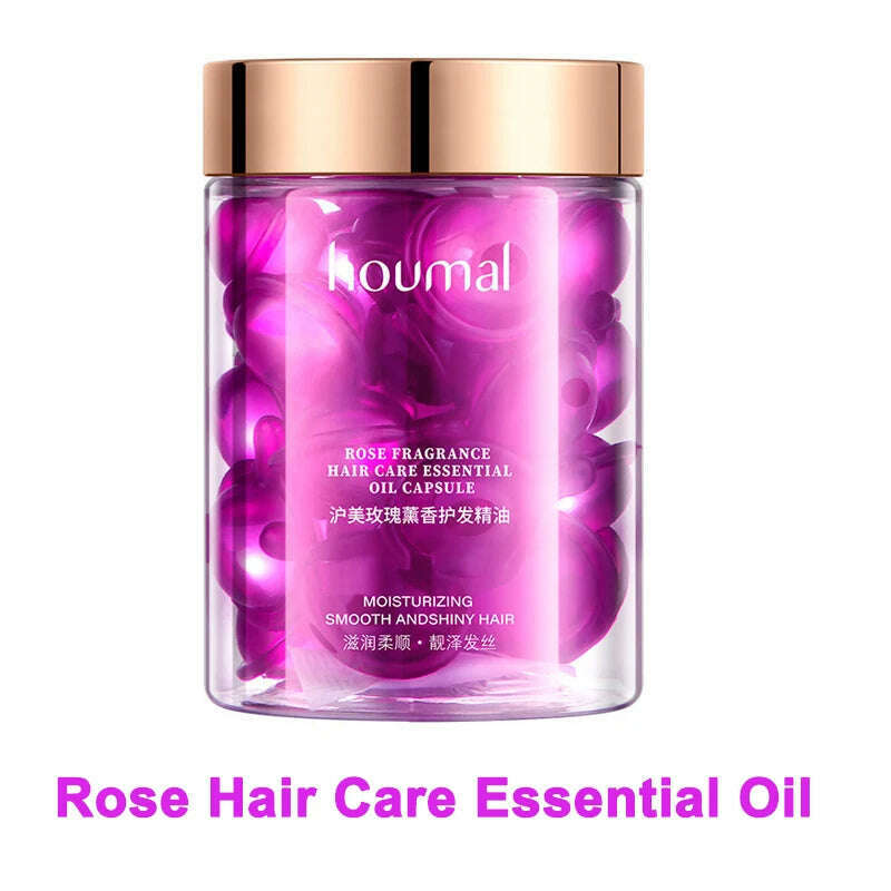 30 Pcs Rose Essential Oil Vitamin Capsule Nourishing Treatment Repair Damaged Strengthen Smooth Hair Repair Silky Hair Serum - KIMLUD