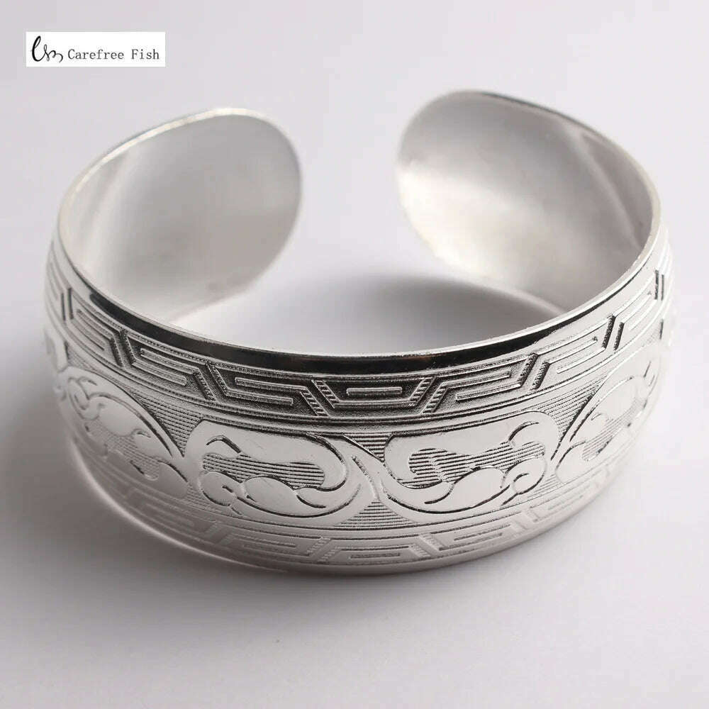 KIMLUD, 31 Stijl Nieuwe Gypsy Square Flower Metal Tibetan Silver vintage retro Fashion Cuff Bracelet Bangle for her Christmas Paar gift, 14- silver, KIMLUD APPAREL - Womens Clothes