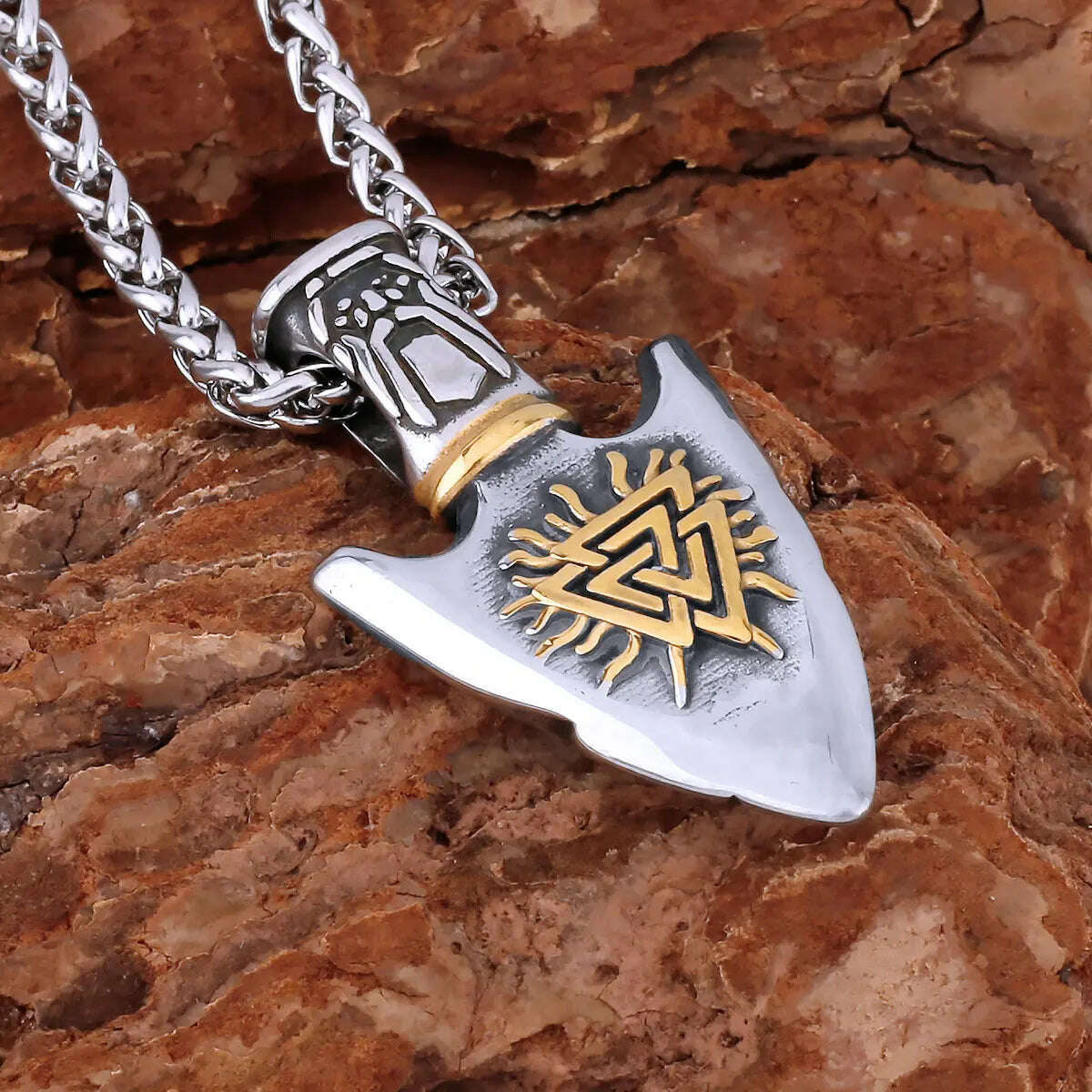 KIMLUD, 316L Stainless Steel Pendant Viking Rune Compass Necklace For Men With Curb Chain Male Spear Arrow Style Necklace Jewelry Gifts, KIMLUD Womens Clothes