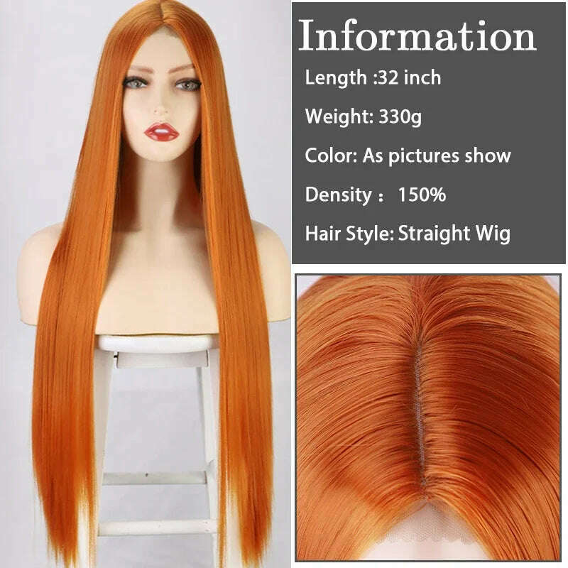 KIMLUD, 32 Inch Long Straight Ginger Wigs for Women Synthetic Orange Blonde Cosplay Wig Heat Resistant Red Pink Silver Gray Hair Wig 613, KIMLUD Womens Clothes