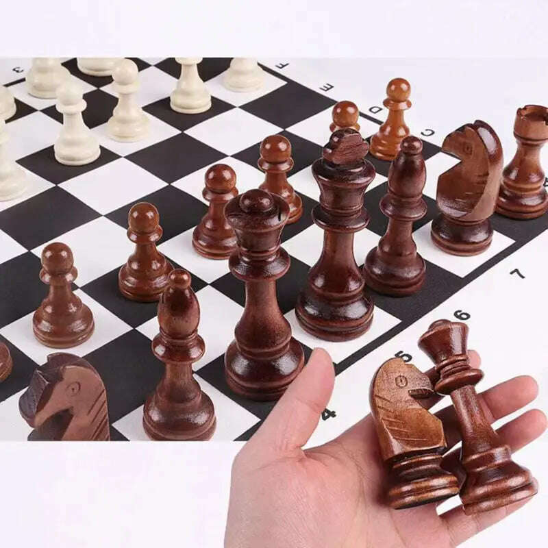 KIMLUD, 32 Pieces Wooden Chess King Height 110mm Game Set Chessmen Chess Leathe Board Competitions Set Kid Adult Chess Gift, KIMLUD Womens Clothes