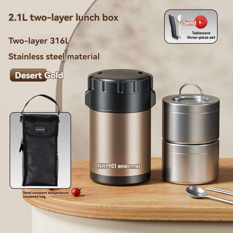 KIMLUD, 3.2L Thermal Insulation lunch Box Bento Stainless Stee large Capacity Portable Multilayer Separate Food Container For Adult Kids, 2.1L    gold / 2.1L-3.2L, KIMLUD APPAREL - Womens Clothes