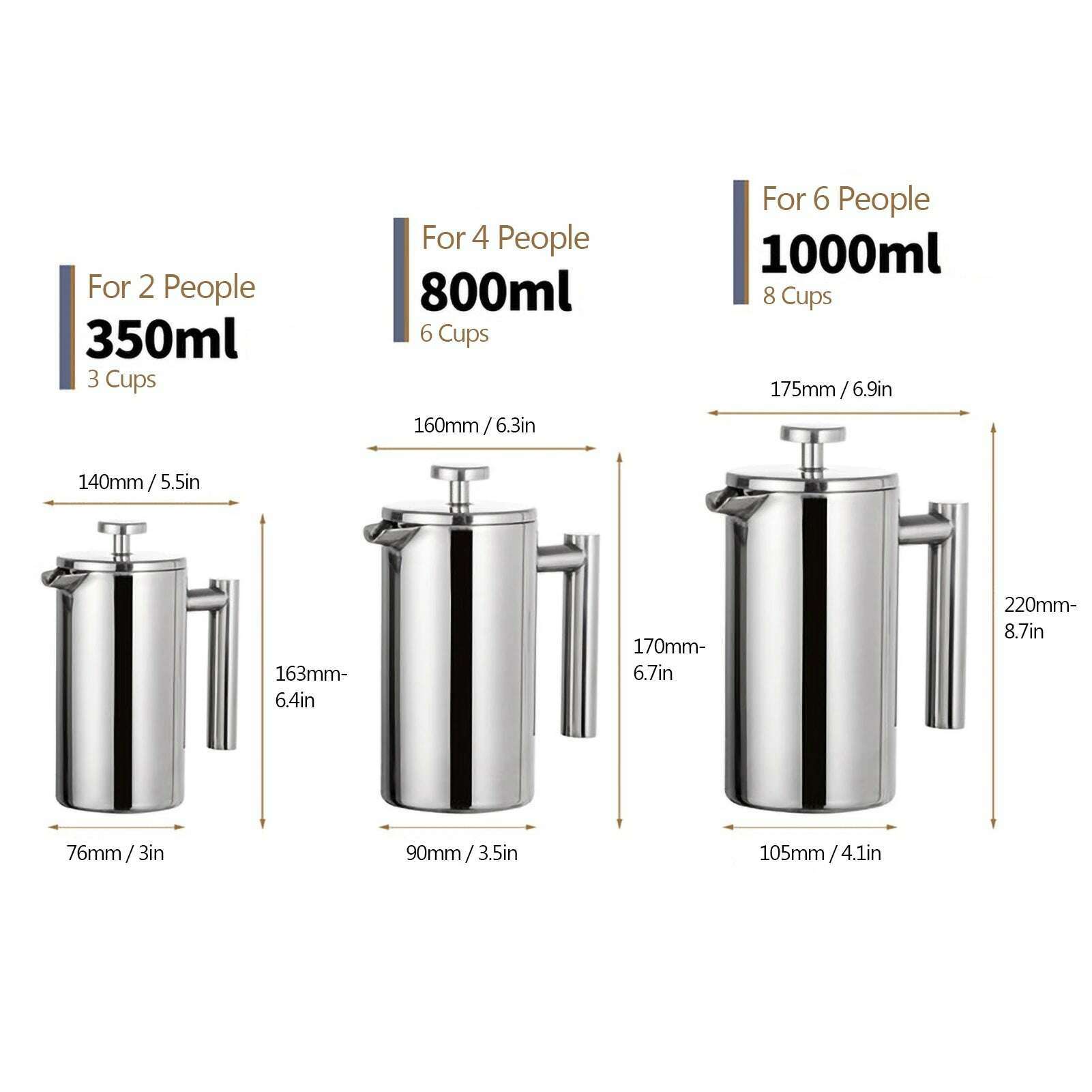 KIMLUD, 350ml/800ml/1000ml Coffee Maker Pot French Press Coffee Maker Stainless Steel Double Walled Insulated Coffee Maker Pot, KIMLUD Womens Clothes