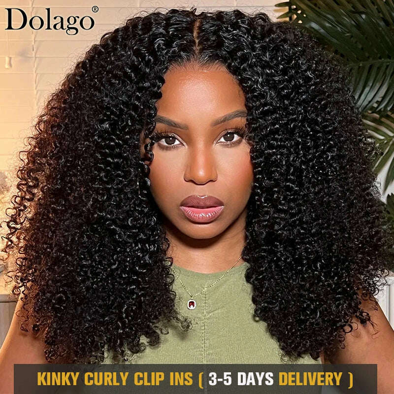 KIMLUD, 3B 3C Kinky Curly Clip In Hair Extensions Human Hair Afro Kinky Curly Clip Ins Bundles For Black Women 4A Dolago Full Head Sets, 14 14, KIMLUD APPAREL - Womens Clothes