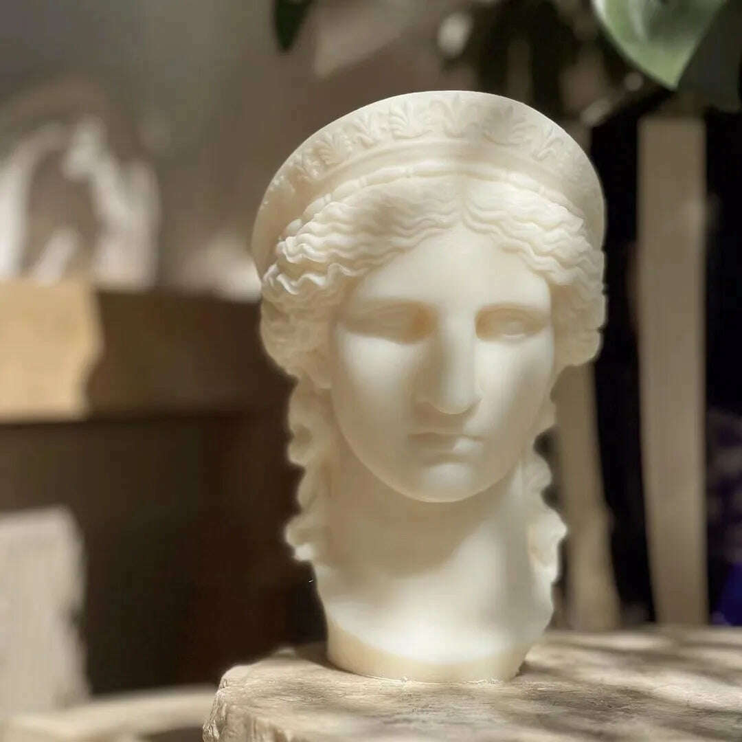 3D Art Hera Athena Statue Silicone Candle Molds Greek Goddess Plaster Portrait Mould Roman Sculpture Art Wax Candles Mould - KIMLUD